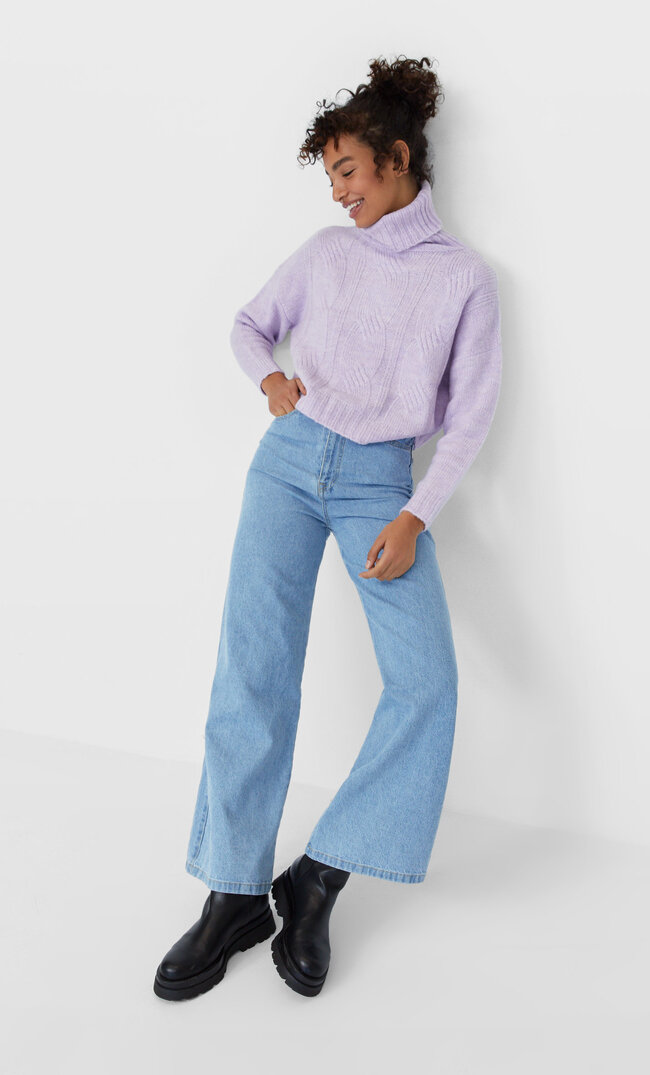 

Stradivarius Cropped-Pullover Mit Zopfmuster Malvenfarben Xl