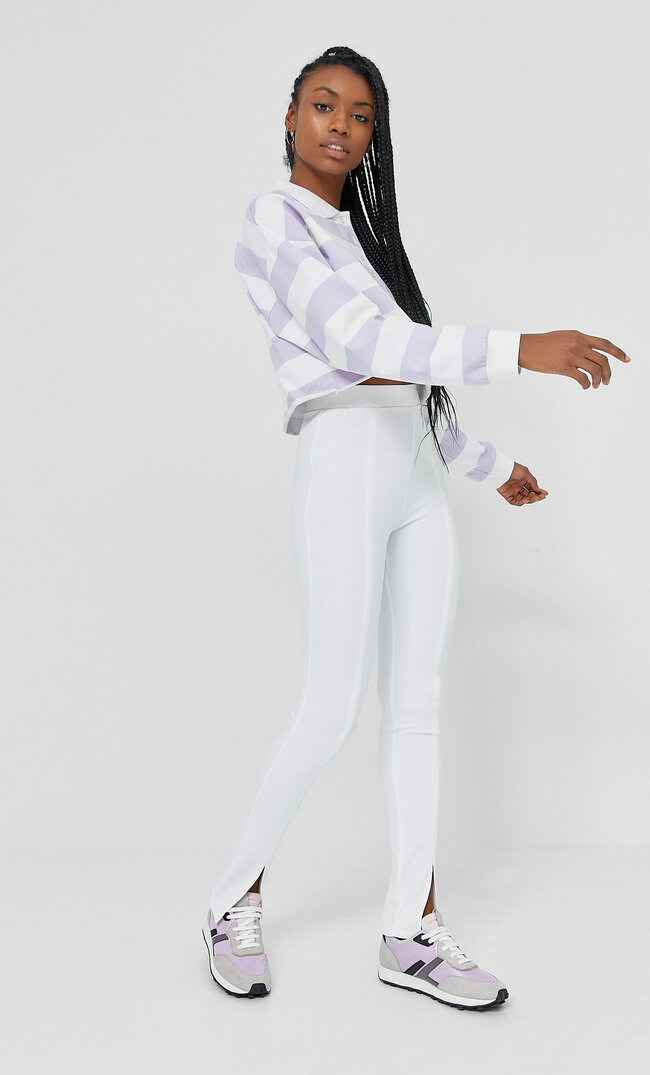 

Stradivarius Legginsy Basic Z Tkaniny Ottoman Kobieta Ecru Xl