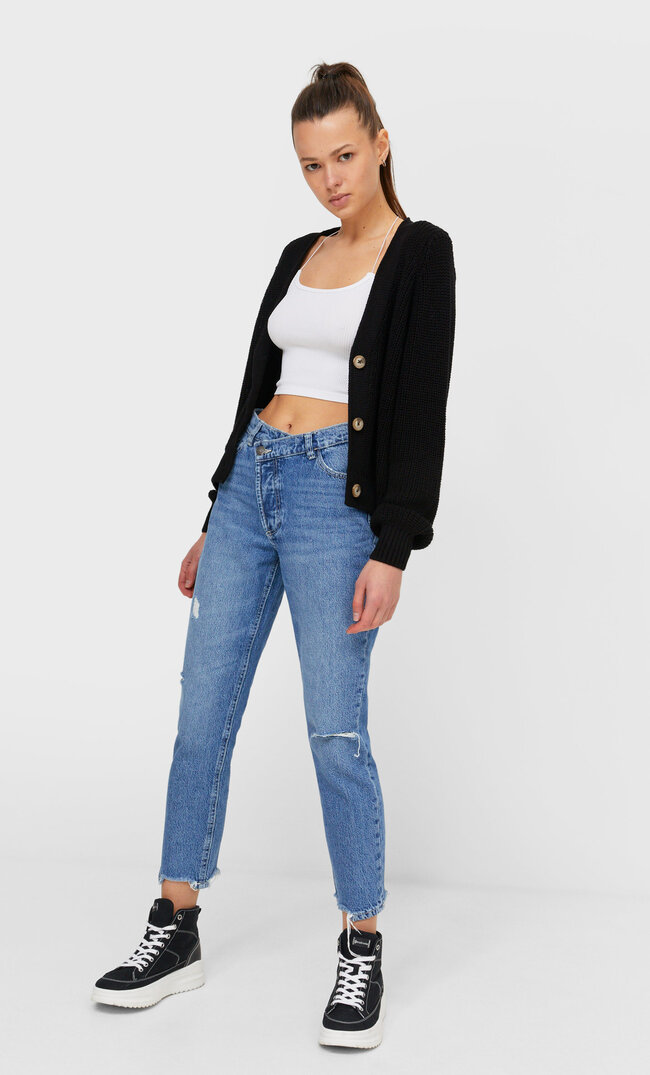 

Stradivarius Kardigan Basic Z Guzikami Kobieta Czarny Xl