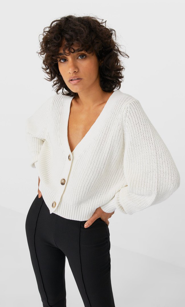 

Stradivarius Kardigan Basic Z Guzikami Kobieta Ecru S