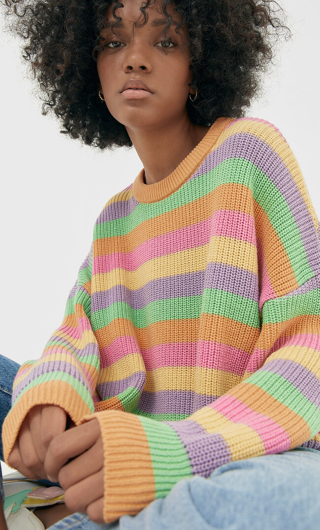 

Stradivarius Sweter Oversize Z Kolorowymi Panelami Kobieta Mandarynkowy L