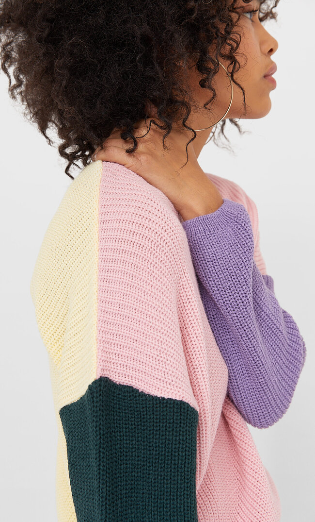 

Stradivarius Krótki Sweter Z Kolorowymi Panelami Kobieta Ecru S