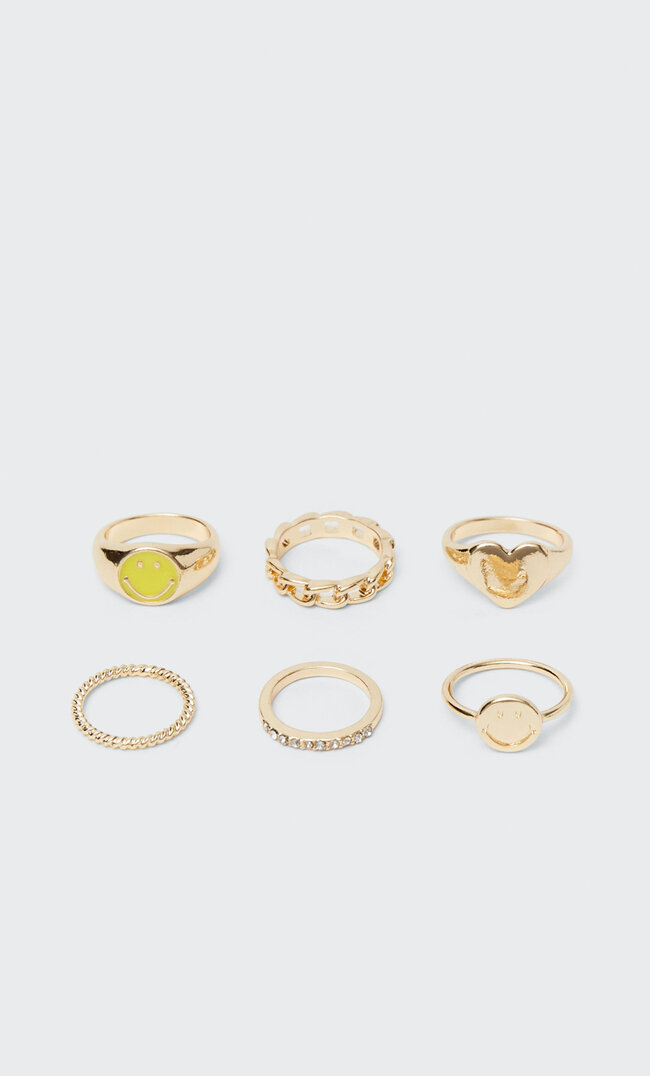 

Stradivarius 6er-Set Ringe Smiley® Gelb M