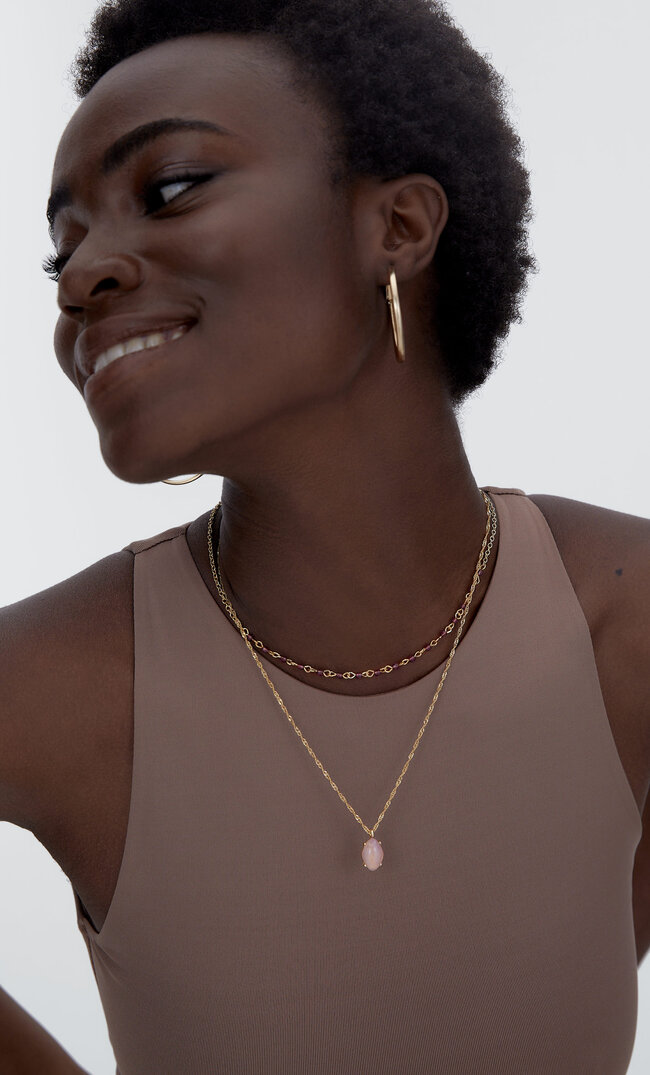 

Stradivarius Lot 5 Colliers Chaîne Et Pierres Jaune M