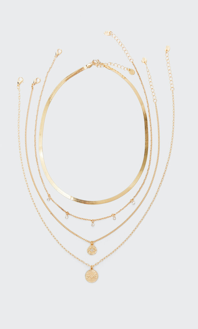 

Stradivarius Set Mit 4 Halsketten Mit Medaillons Und Strass Gelb M