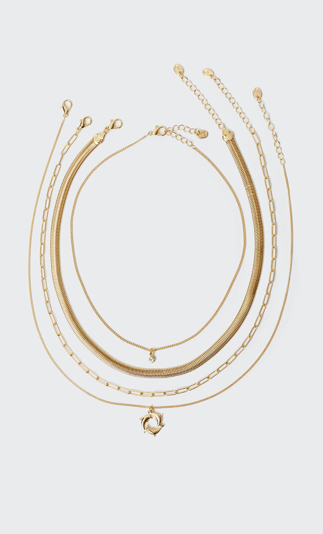 

Stradivarius Set Mit 4 Halsketten Mit Delfin Und Strass Gelb M