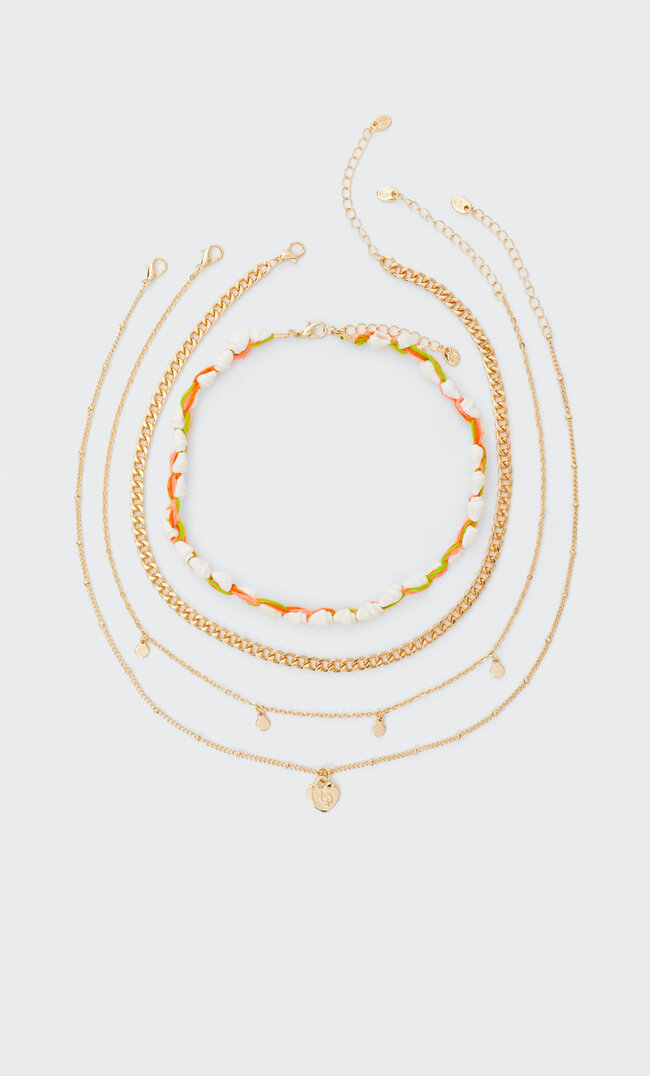 

Stradivarius Lot 4 Colliers Choker Coquillages Fluo Jaune M