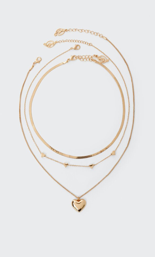 Stradivarius Lot 3 Colliers Cœurs Jaune M