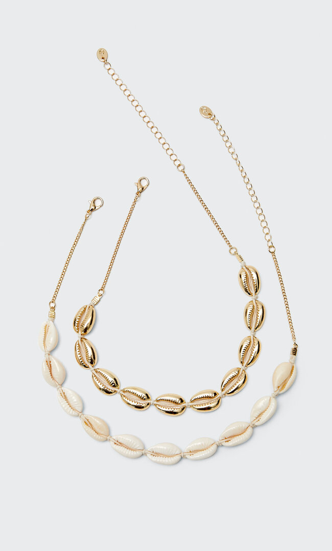

Stradivarius Lot 2 Colliers Ras Du Cou Coquillages Jaune M