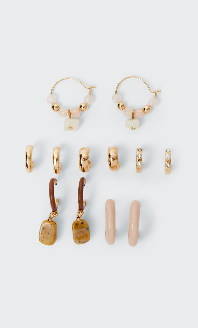 

Stradivarius Lot 6 Créoles Pierres Colorées Jaune M