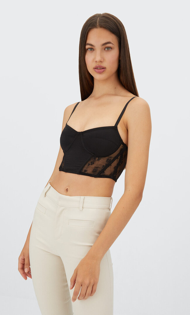 

Stradivarius Corsage Mit Spitze Schwarz M