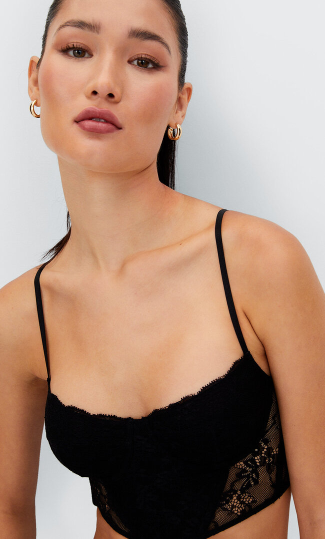 Stradivarius Corset En Dentelle Noir M