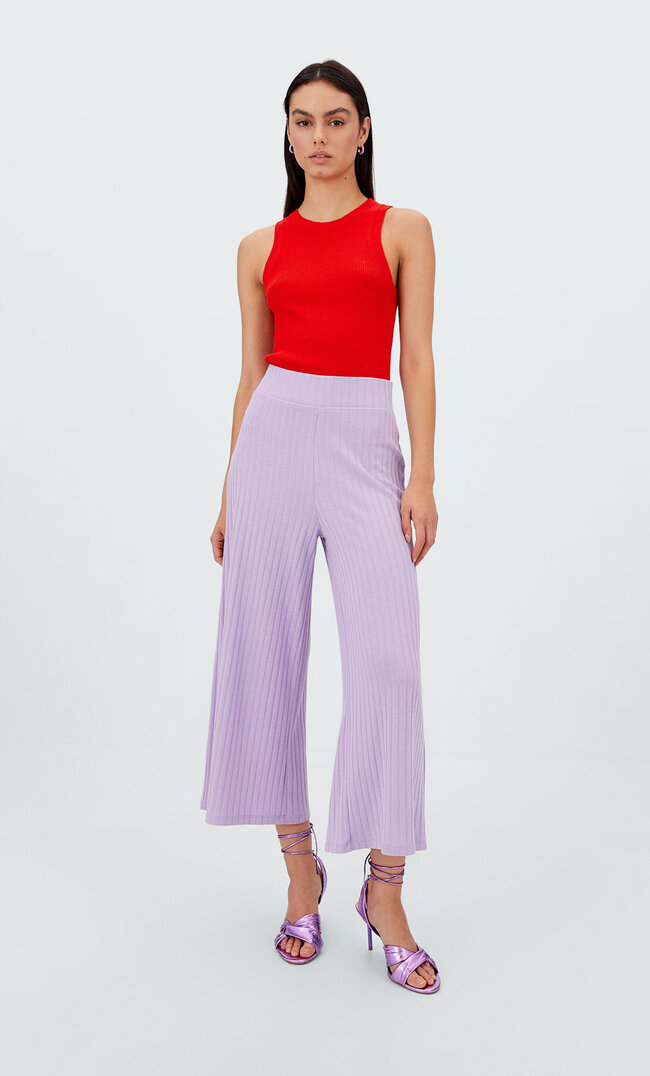 

Stradivarius Spodnie Culotte Basic Liliowy S