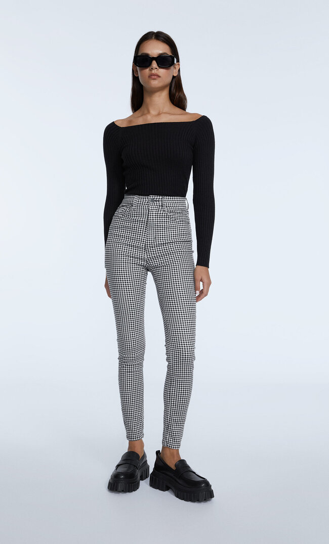 

Stradivarius Pantalon Taille Super Haute À Imprimé Noir 36