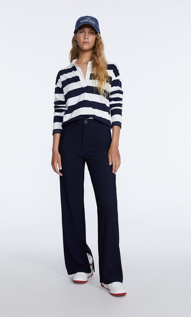 

Stradivarius Hose Mit Schlitz Am Saum Marineblau 36
