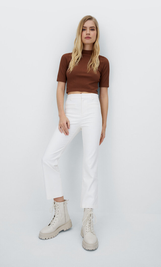 

Stradivarius Eleganckie Spodnie Kick Flare Ecru 42