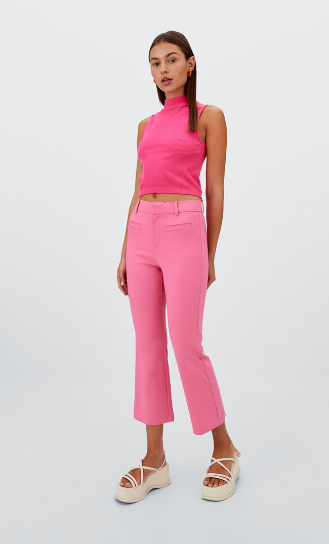 

Stradivarius Eleganckie Spodnie Kick Flare Cukierkowy Róż 36