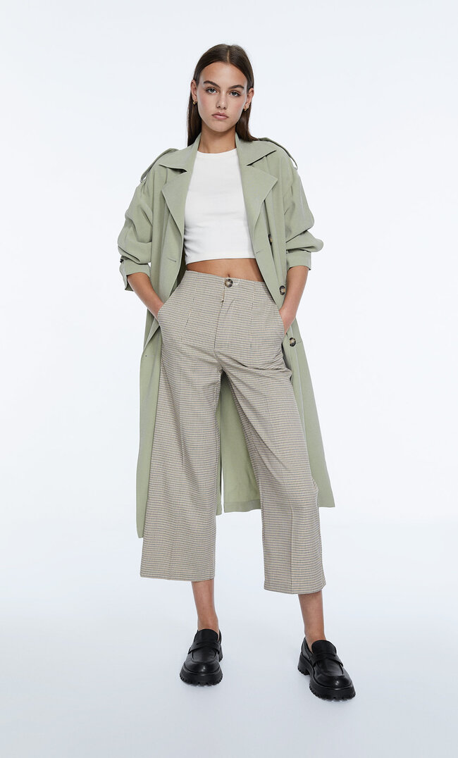 

Stradivarius Spodnie Culotte W Kratkę Beżowy 32