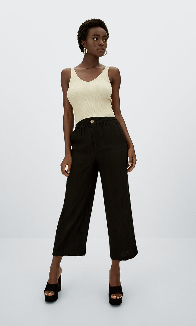 

Stradivarius Pomarszczone Spodnie Culotte Czarny Xl