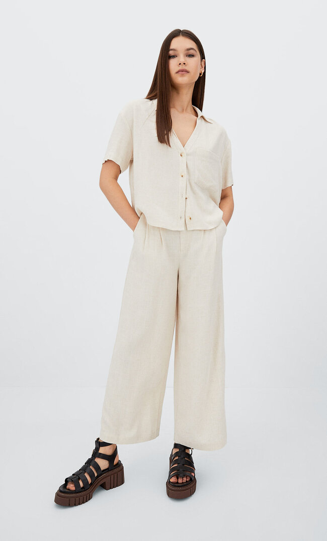 

Stradivarius Rustykalne Spodnie Culotte Szary 36