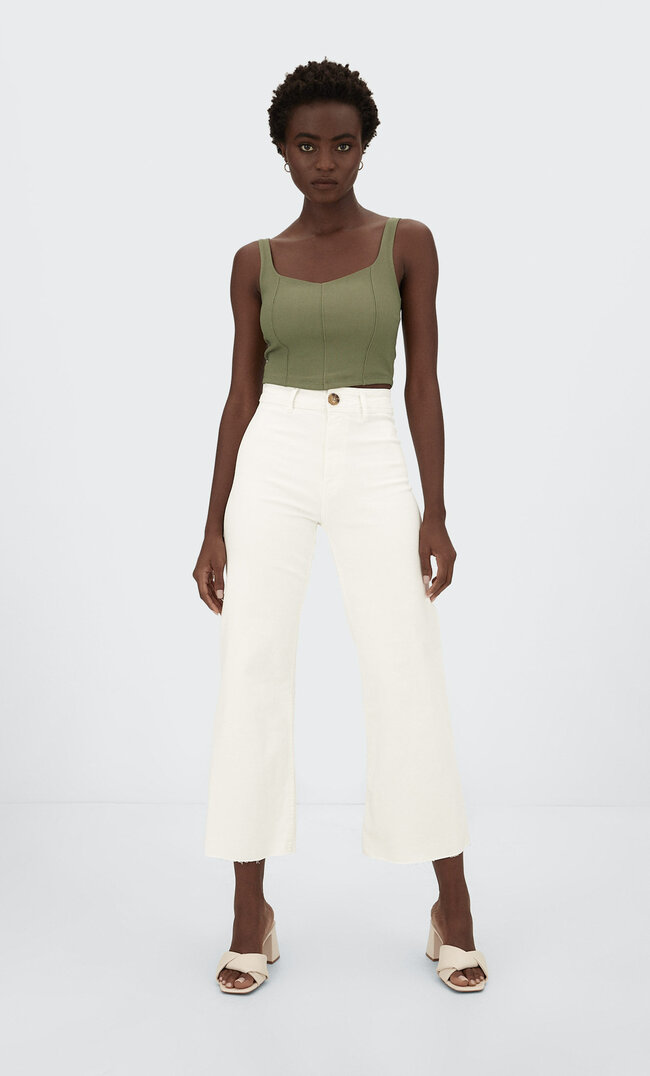 

Stradivarius Twill-Culotte Ohne Naht Weiß 44