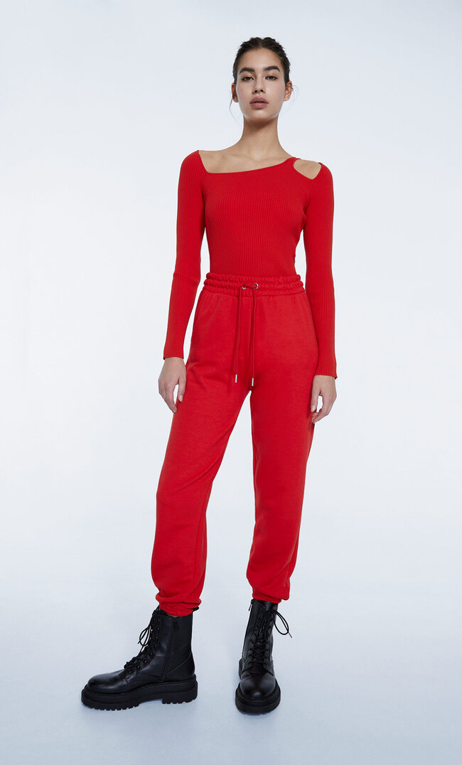 

Stradivarius Spodnie Jogger Z Dzianiny Dresowej Jaskrawy Czerwony M