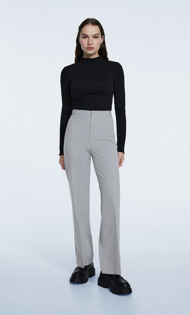 

Stradivarius Stoffhose Mit Streifenprint Grau Melange 38