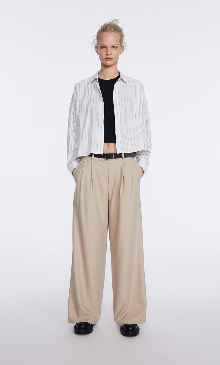 Wide-fit trousers with belt