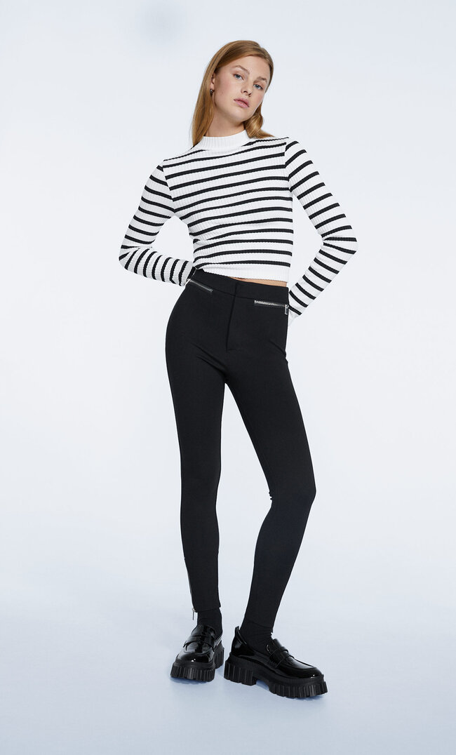 

Stradivarius Legginsy Z Dzianiny Ponte Di Roma Czarny S