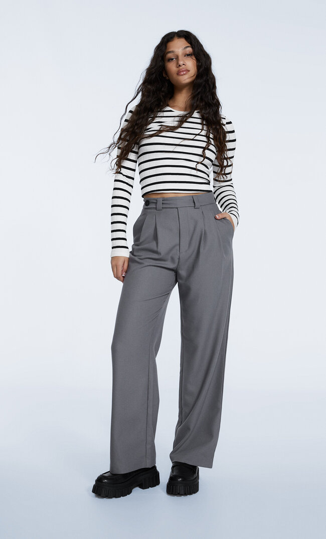 

Stradivarius Stoff-Bundfaltenhose Graumeliert 44