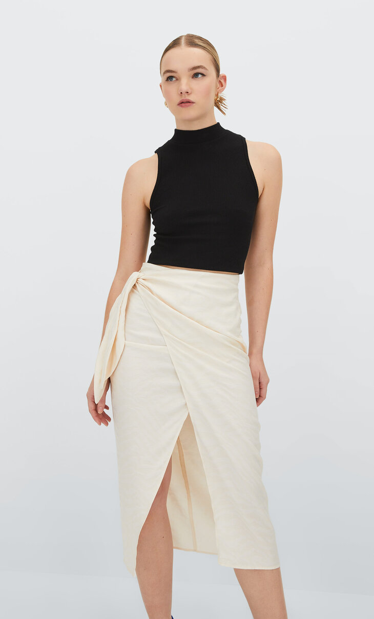 Midi jacquard skirt with knot