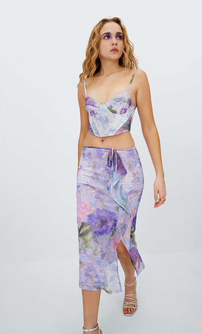 

Stradivarius Midirock Aus Tüll Mit Print Lila L