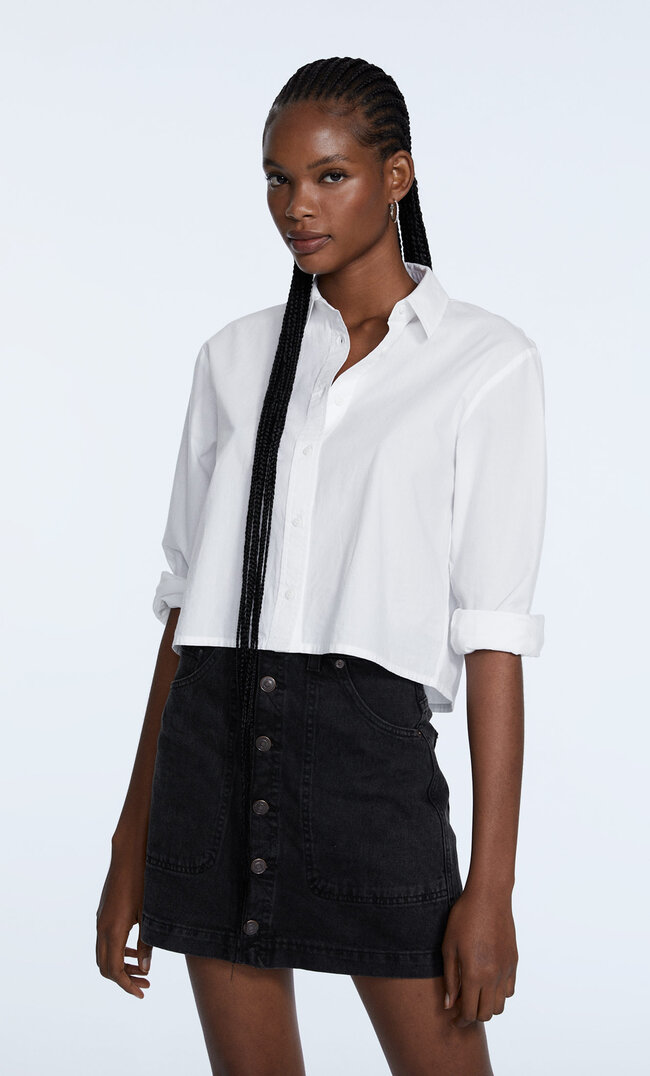 

Stradivarius Mini-Jupe En Jean Boutons Denim Noir Délavé 34