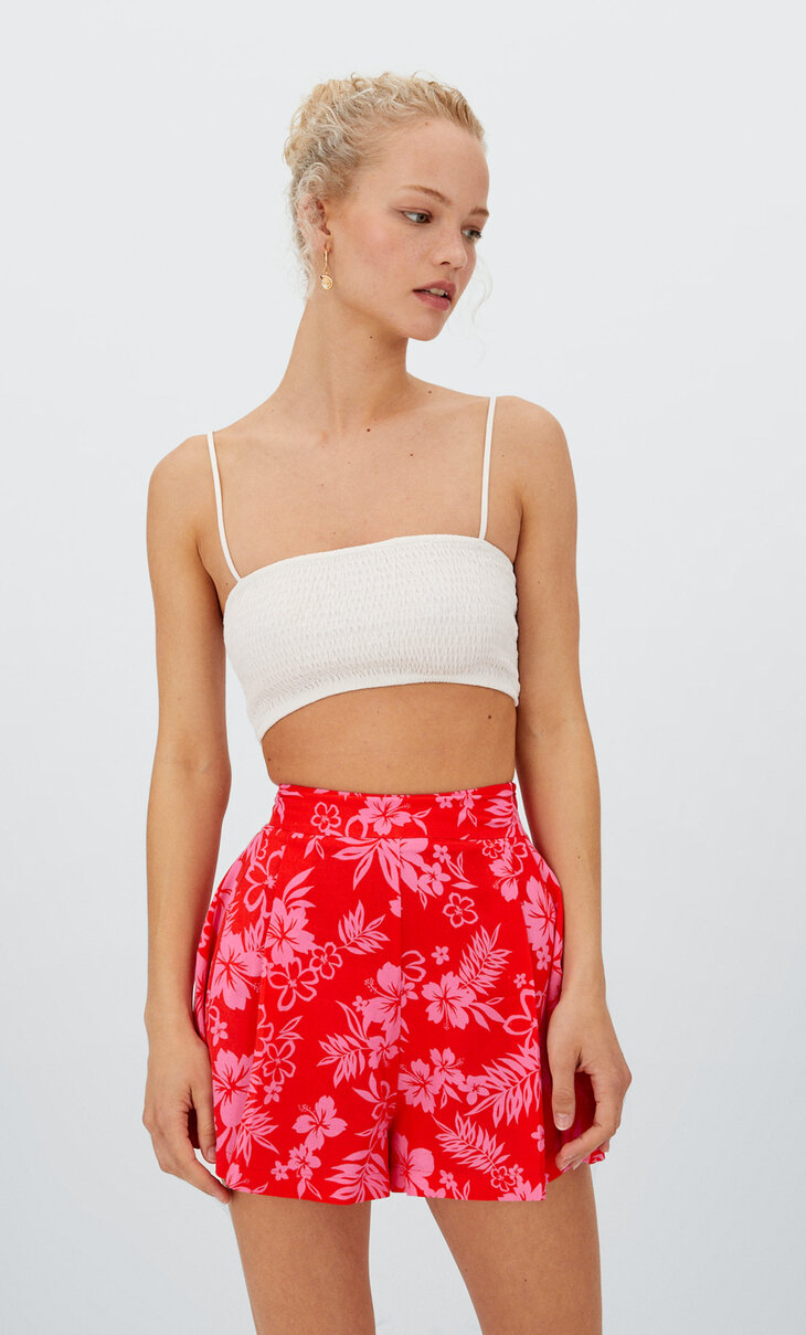 Flowing printed flared shorts