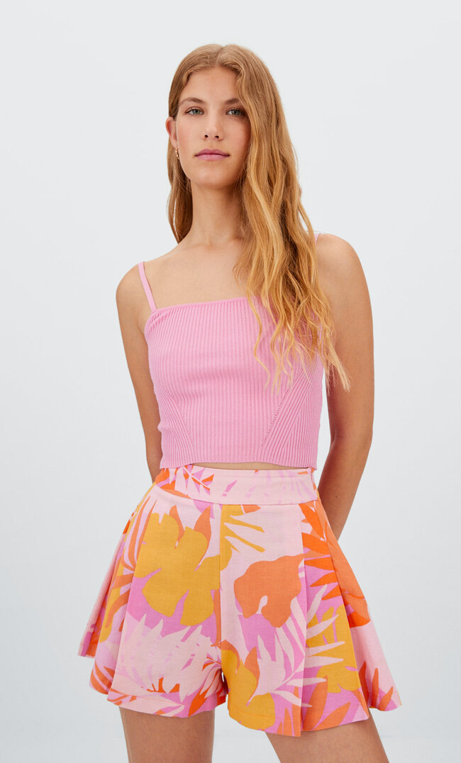 

Stradivarius Fließende, Ausgestellte Shorts Mit Print Pfirsich 34