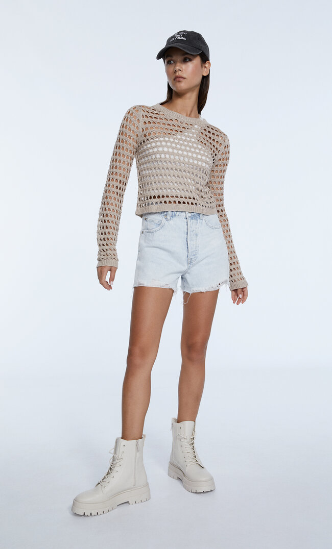 

Stradivarius Spodenki Mom Fit Denimowy Z Efektem Wybielenia 34