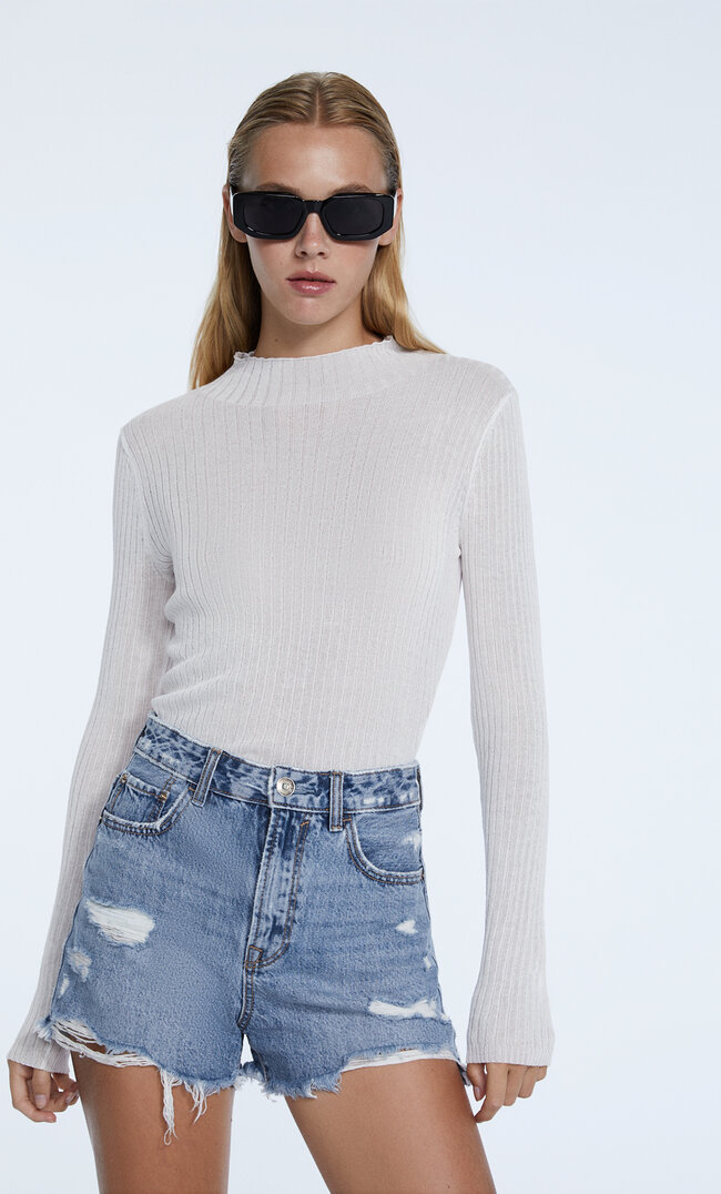 

Stradivarius Short En Jean Déchiré Denim Bleu Foncé Moyen 32