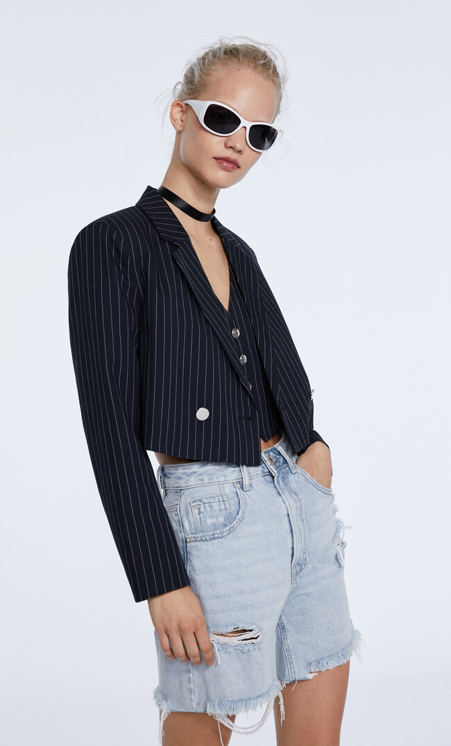 

Stradivarius Short En Jean Longline Denim Bleu Clair Moyen 34