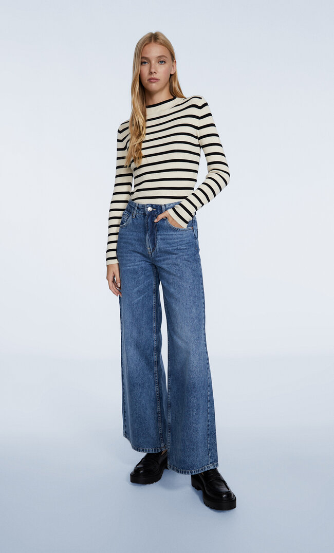 

Stradivarius Pantalon Palazzo Relaxed Fit Denim Bleu Foncé Moyen 42