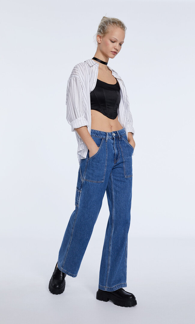 

Stradivarius Jean Straight Carpenter Denim Bleu Foncé Moyen 42