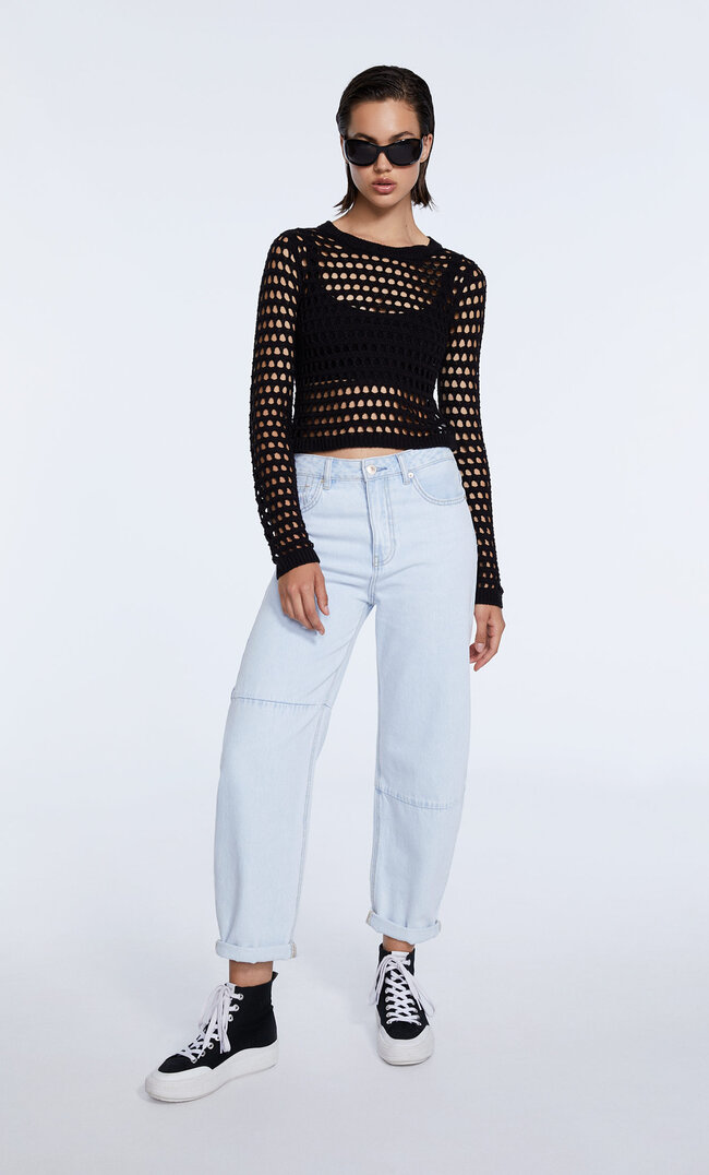 

Stradivarius Pantalon Coupe Ballon Denim Bleu Clair Moyen 34