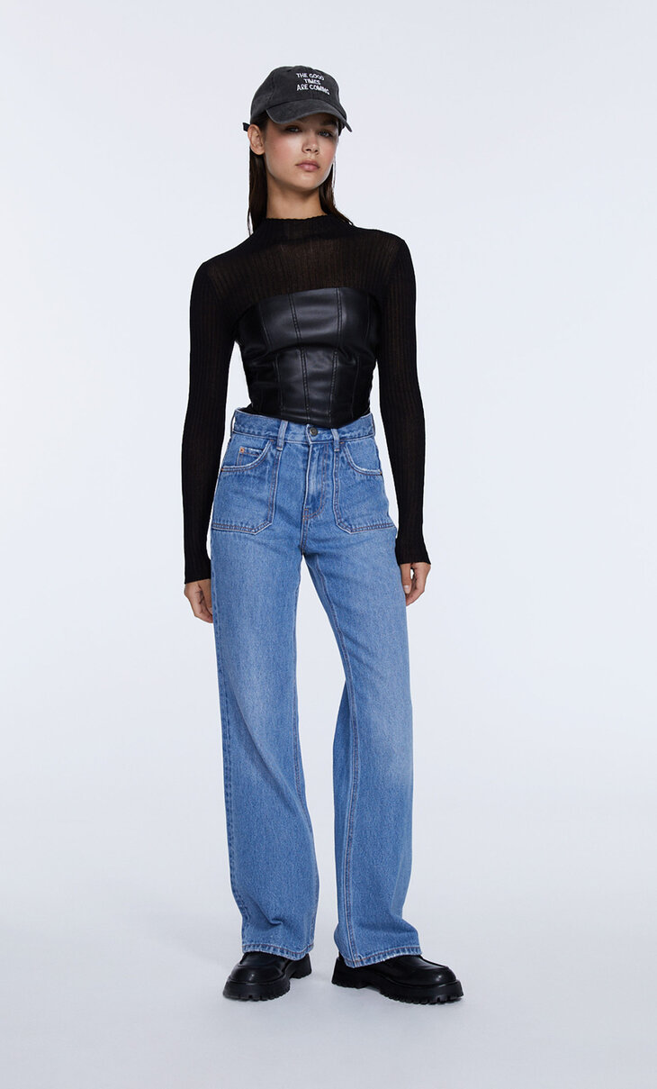 Damen Kleidung Jeans Jeans mit hoher Taille Stradivarius Jeans mit hoher Taille Blauwe mom jeans maat S 