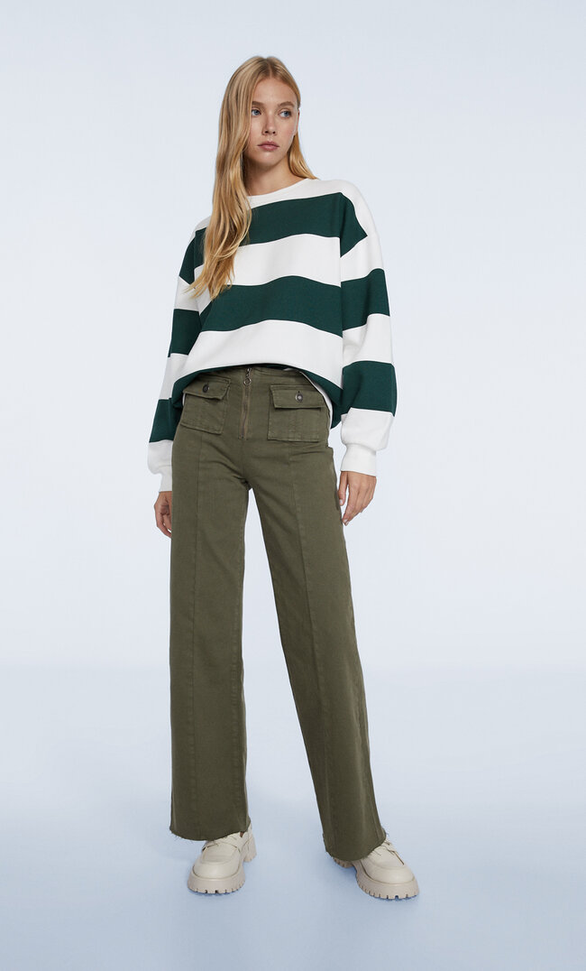 

Stradivarius Cropped-Jeans Mit Reißverschluss Khaki 40
