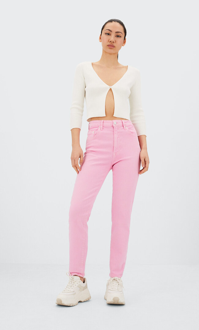 

Stradivarius Mom-Jeans Im Slim-Fit Kaugummirosa 34