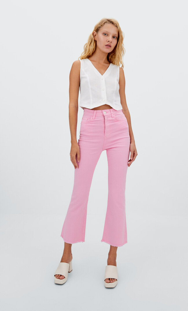 

Stradivarius Cropped-Schlaghose Aus Twill Kaugummirosa 38