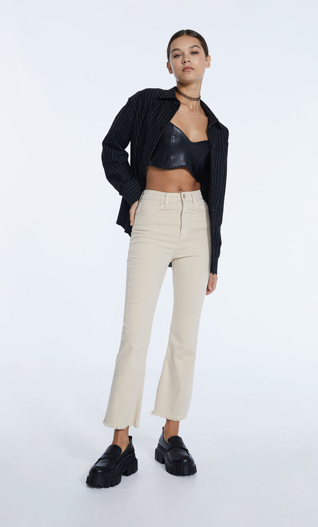 

Stradivarius Cropped-Schlaghose Aus Twill Steingrau 40