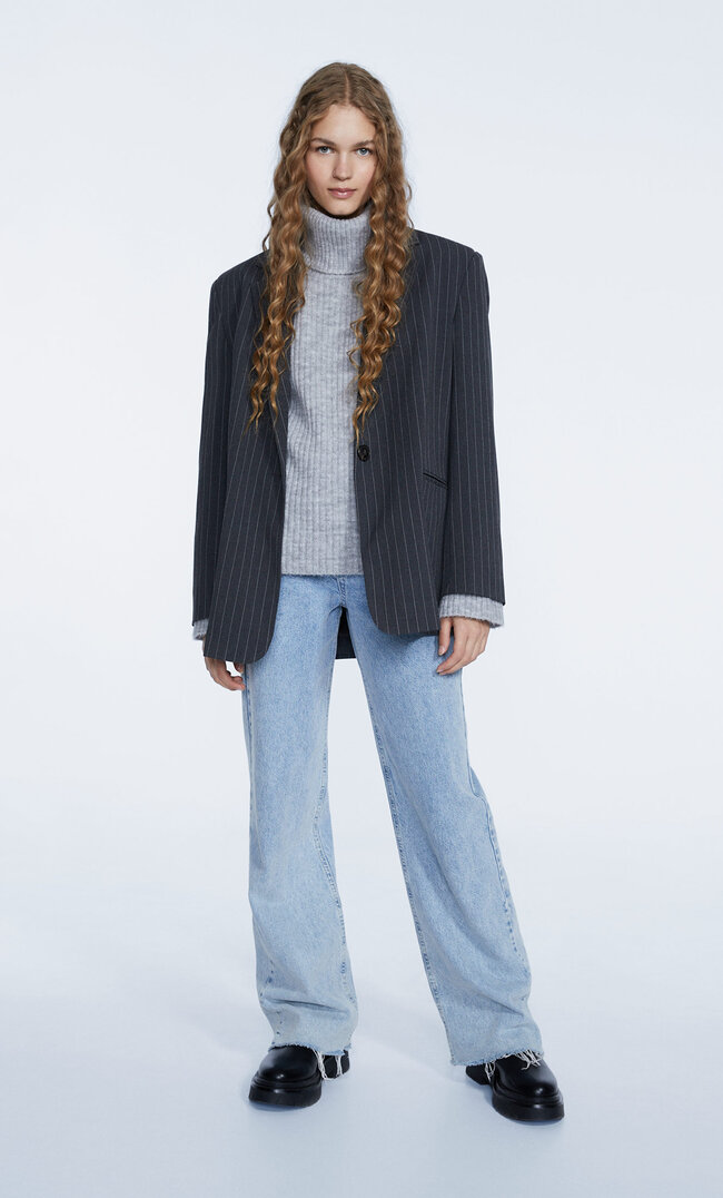 

Stradivarius Jean Straight À Taille Asymétrique Denim Bleu Clair Moyen 40