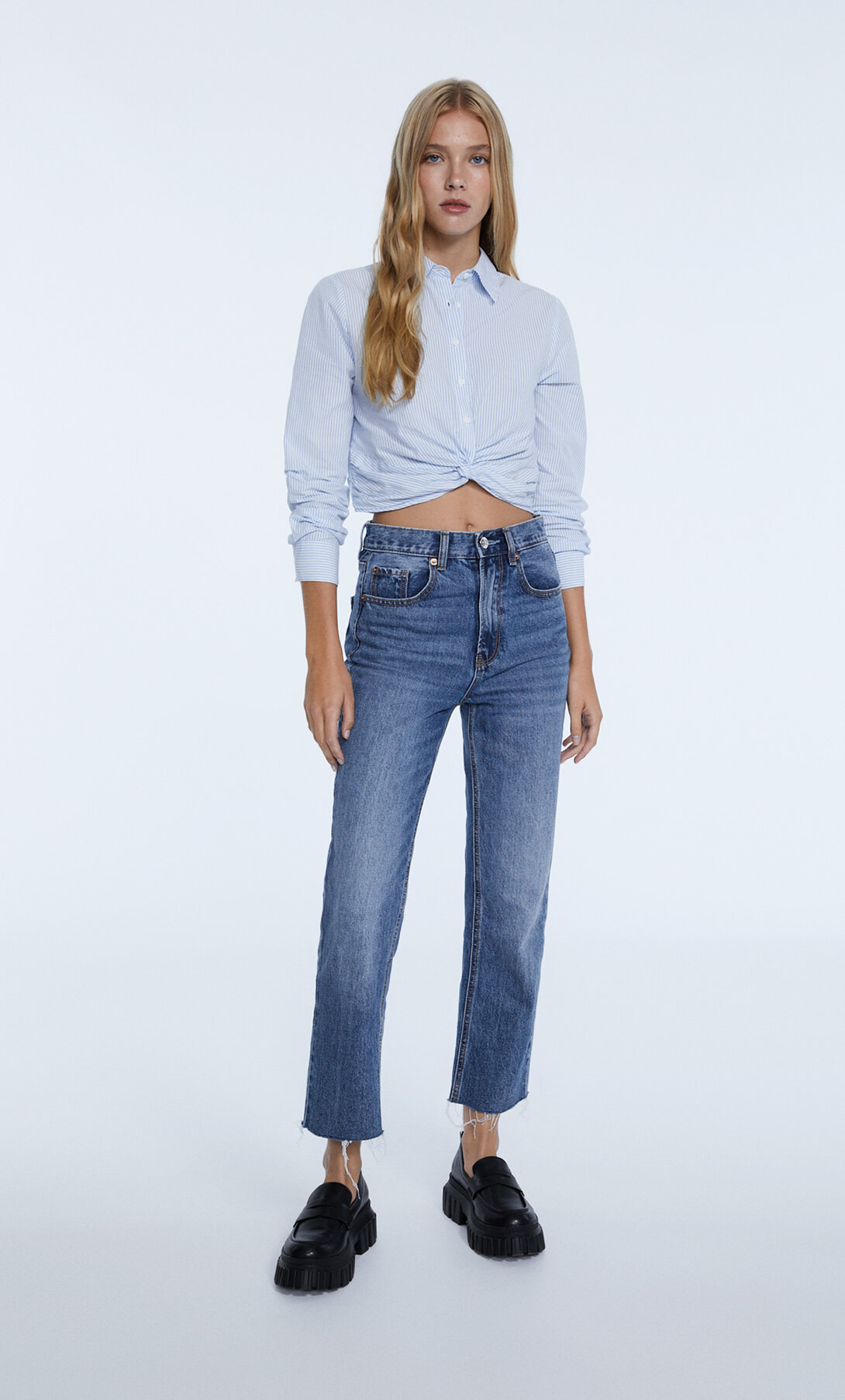 Straight fit cropped jeans - Women's fashion | Stradivarius Spain
