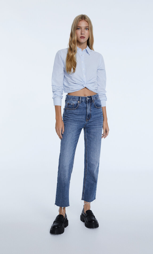 

Stradivarius Jeansy O Kroju Straight Cropped Szary Perłowy 44