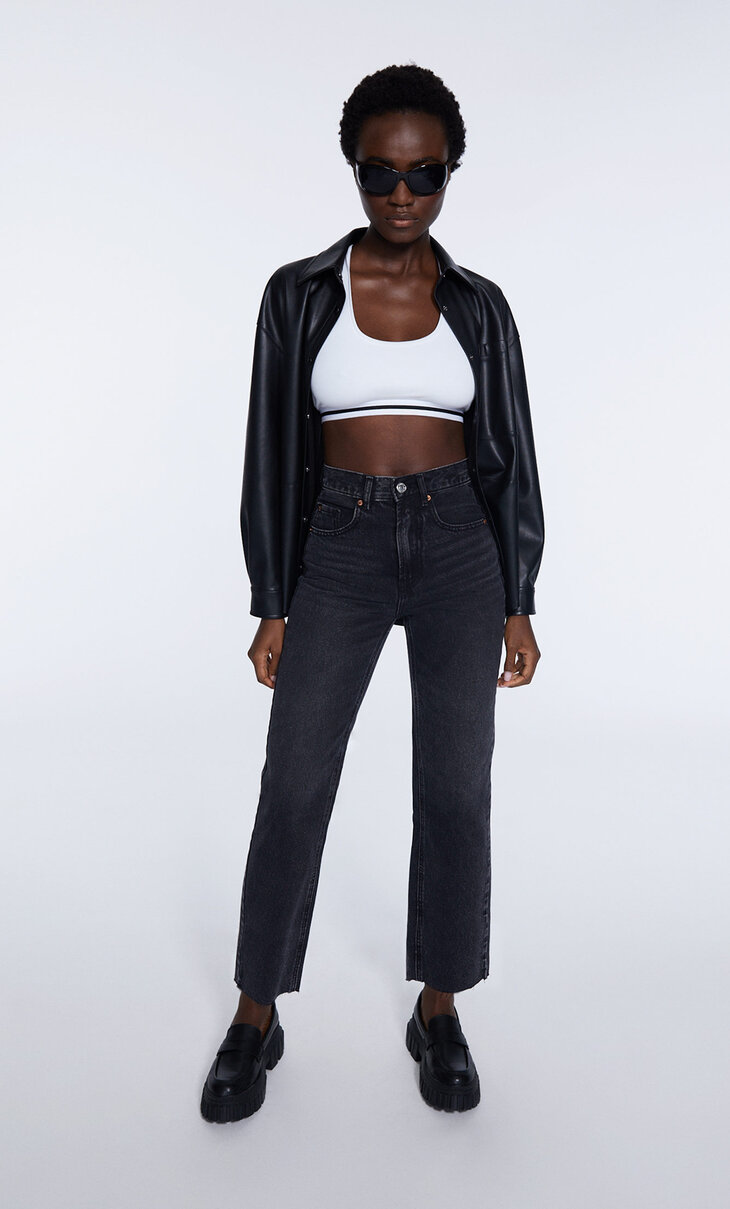 Cropped straight fit jeans